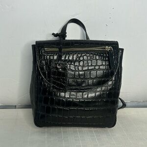 Ashwood Cheltenham Croc Collection mini backpack in black